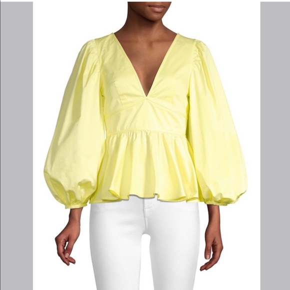 ❌SOLD❌ STAUD Luna Puff Sleeve Peplum Top In Daffodil - Picture 4 of 10